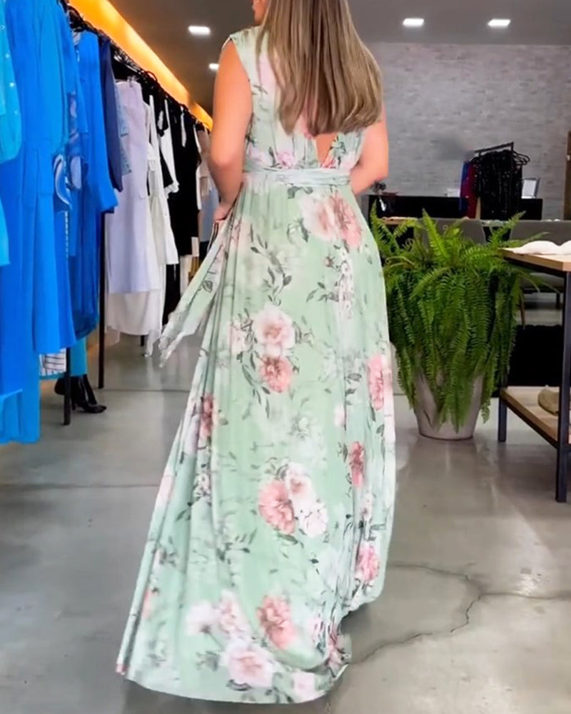 Venesa™ - Robe sans manches à décolleté en V et imprimé floral