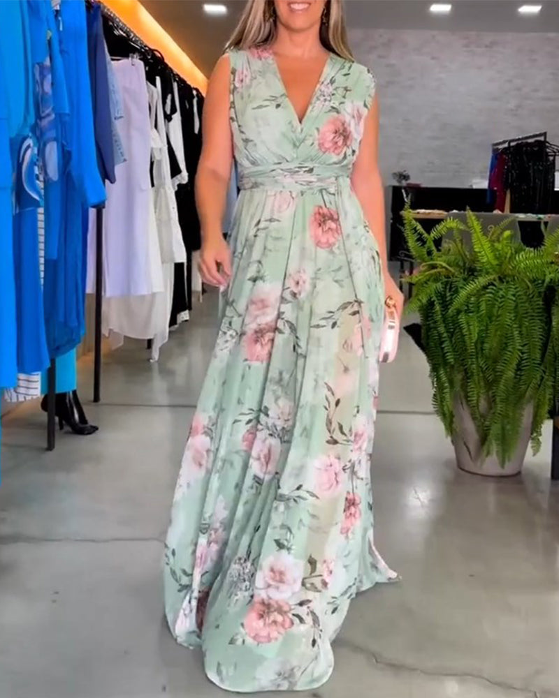 Venesa™ - Robe sans manches à décolleté en V et imprimé floral