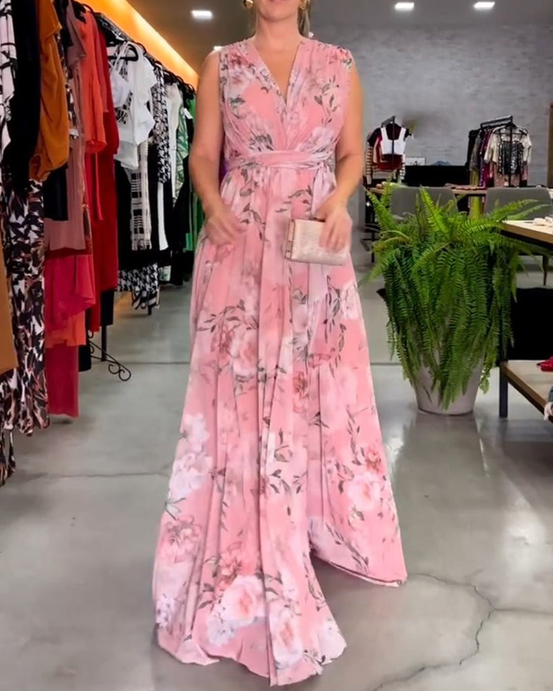 Venesa™ - Robe sans manches à décolleté en V et imprimé floral