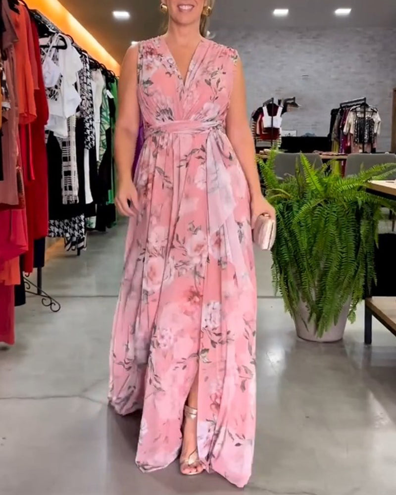 Venesa™ - Robe sans manches à décolleté en V et imprimé floral