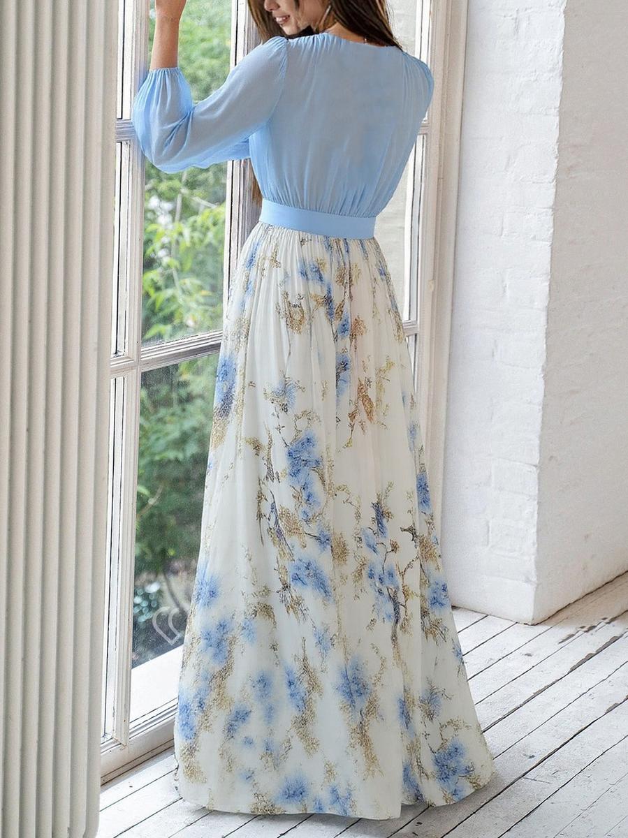 Robe Maxi V-Neck à Imprimé Floral Éblouissant