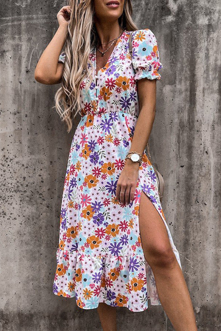 Georgia | Robe longue à fleurs et col en V