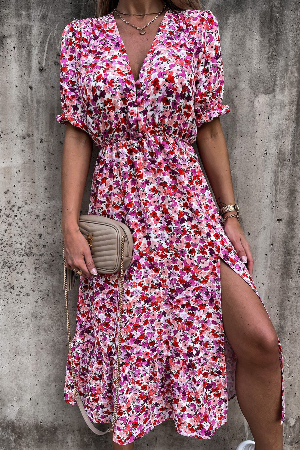 Georgia | Robe longue à fleurs et col en V