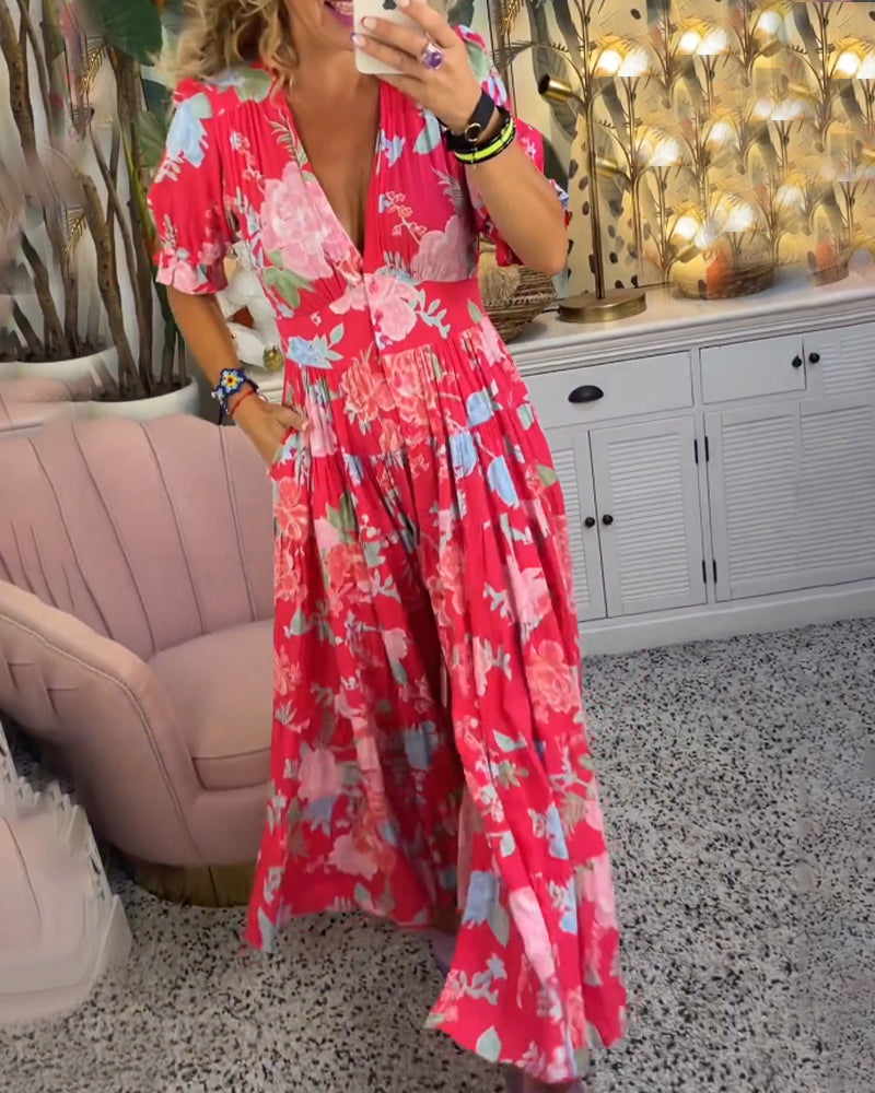 Catrisa™ - Robe à poches et imprimé floral en V