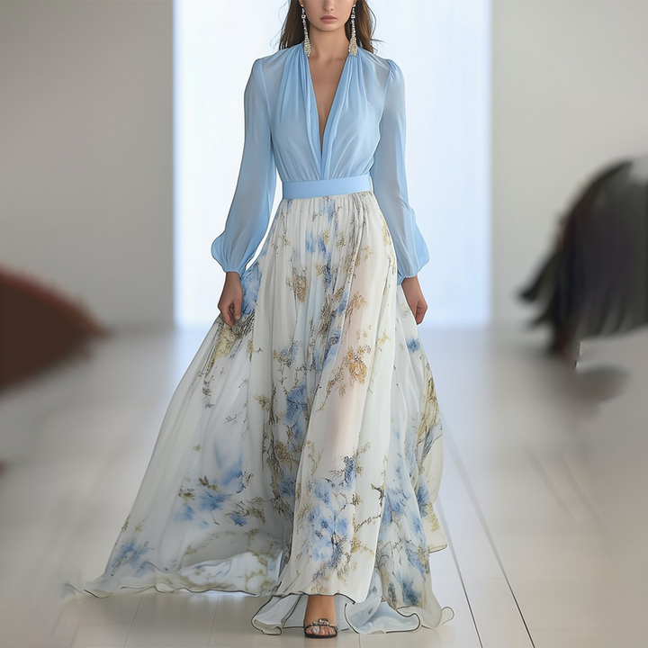 Robe Maxi V-Neck à Imprimé Floral Éblouissant