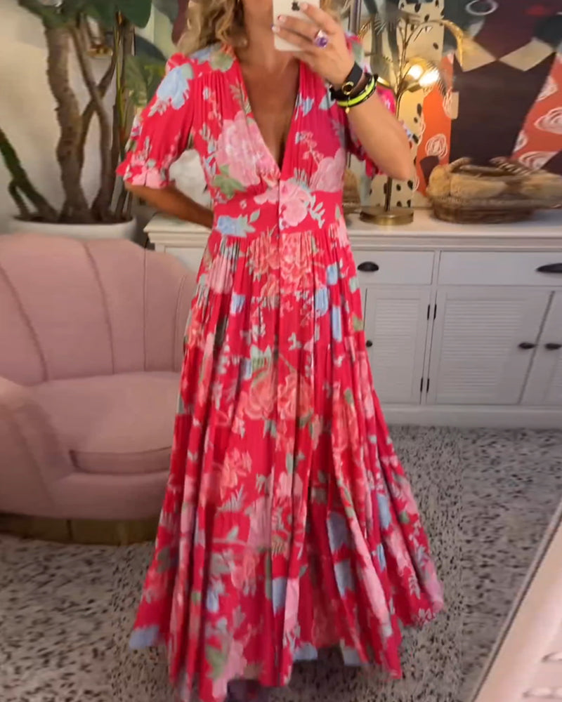 Catrisa™ - Robe à poches et imprimé floral en V