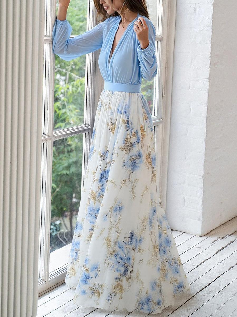 Robe Maxi V-Neck à Imprimé Floral Éblouissant