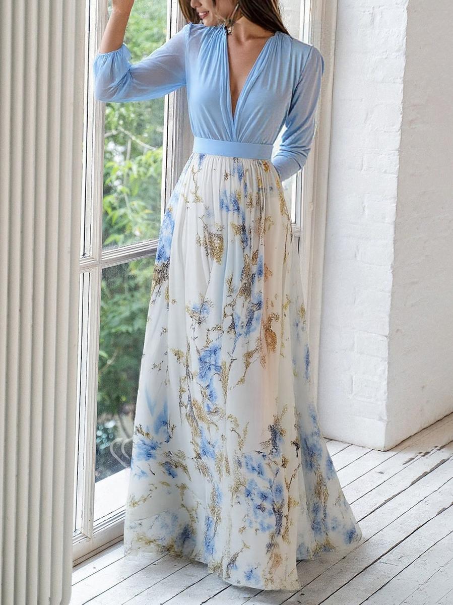 Robe Maxi V-Neck à Imprimé Floral Éblouissant