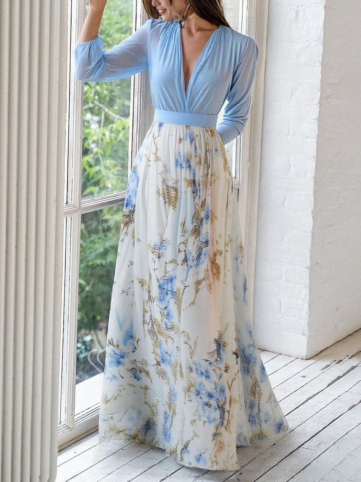 Robe Maxi V-Neck à Imprimé Floral Éblouissant