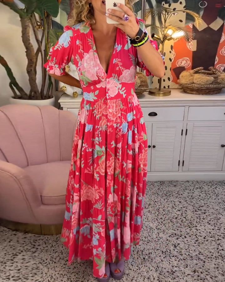 Catrisa™ - Robe à poches et imprimé floral en V