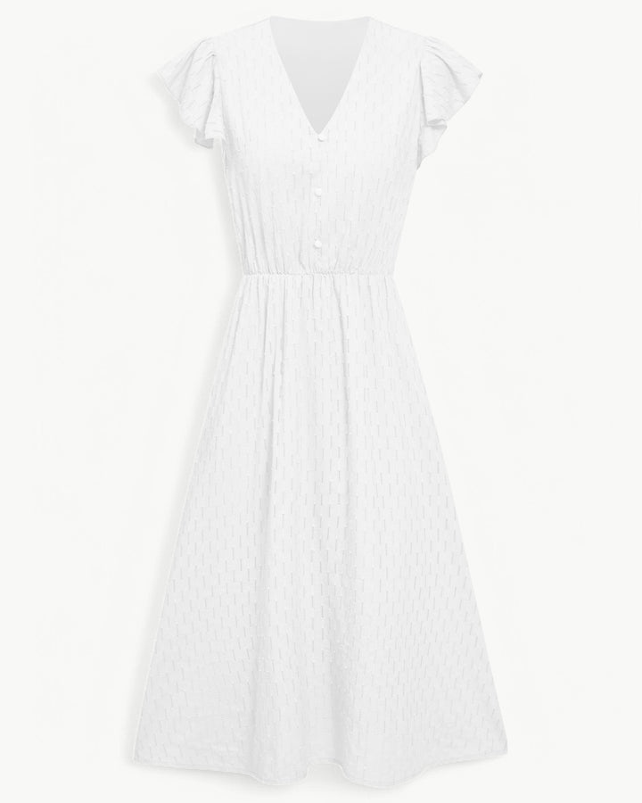 Lara | Robe midi avec encolure en V et manches à volants