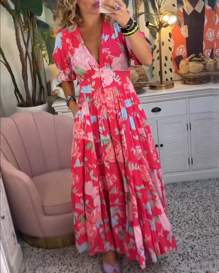 Catrisa™ - Robe à poches et imprimé floral en V