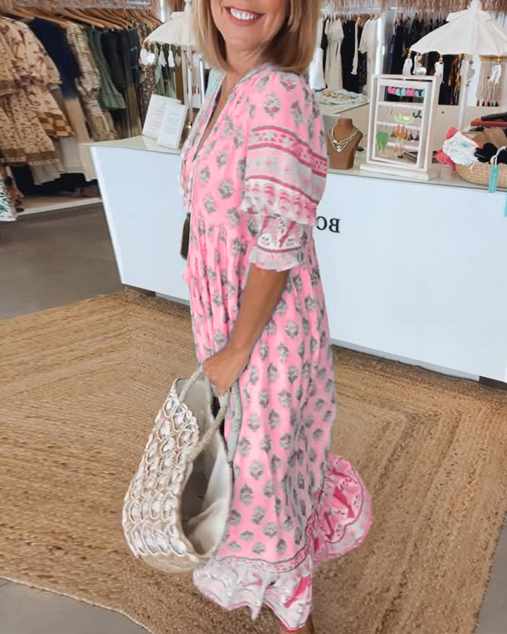 Miya - Robe Décontractée Imprimée à Col V à Manches Mi-Longues