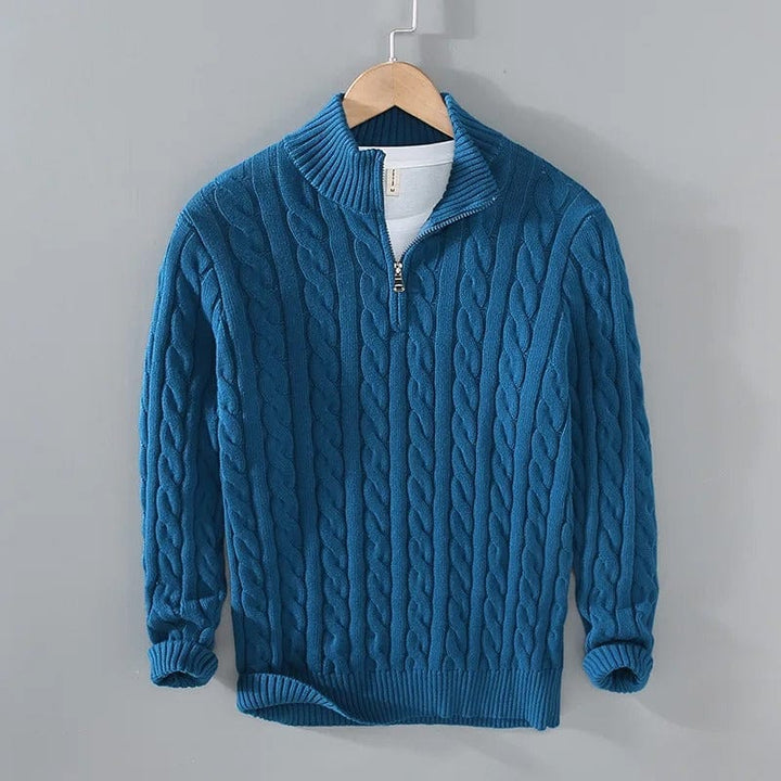 Pull à col zippé mi-hauteur en tricot câble