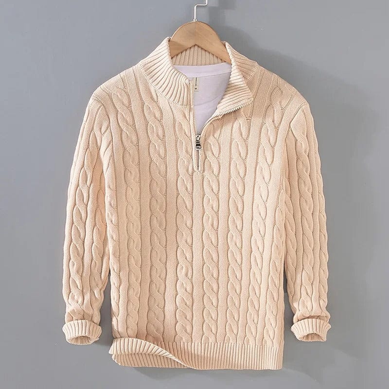 Pull à col zippé mi-hauteur en tricot câble