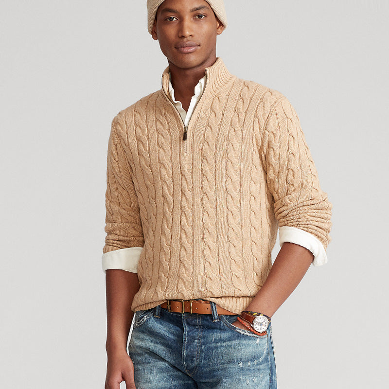 Pull à col zippé mi-hauteur en tricot câble