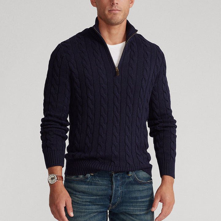 Pull à col zippé mi-hauteur en tricot câble