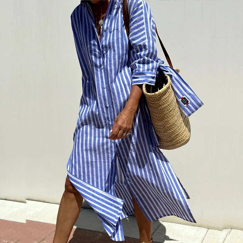 Clémence | Élégante robe chemise à rayures