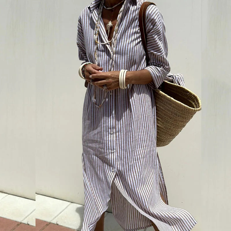 Clémence | Élégante robe chemise à rayures