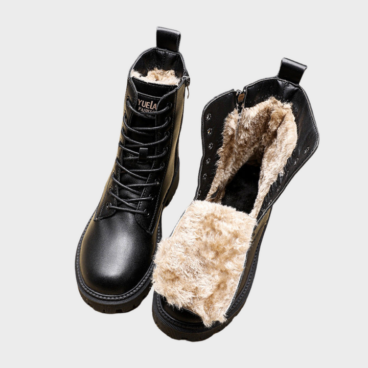 Élisabeth - Bottes d'hiver en cuir noir élégantes et robustes