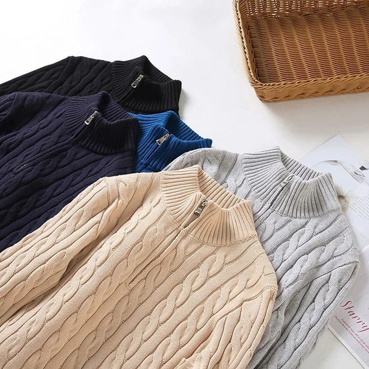 Pull à col zippé mi-hauteur en tricot câble
