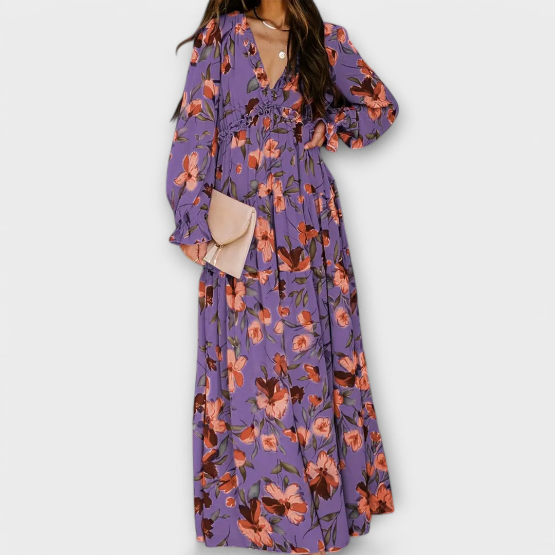 Solène™ | Robe longue fleurie à manches longues