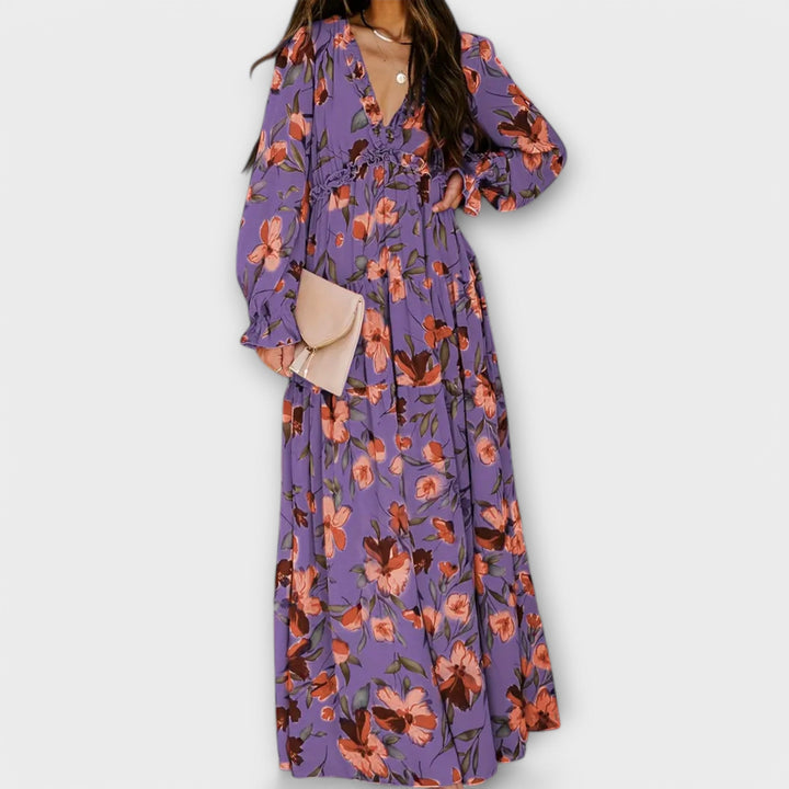 Solène™ | Robe longue fleurie à manches longues