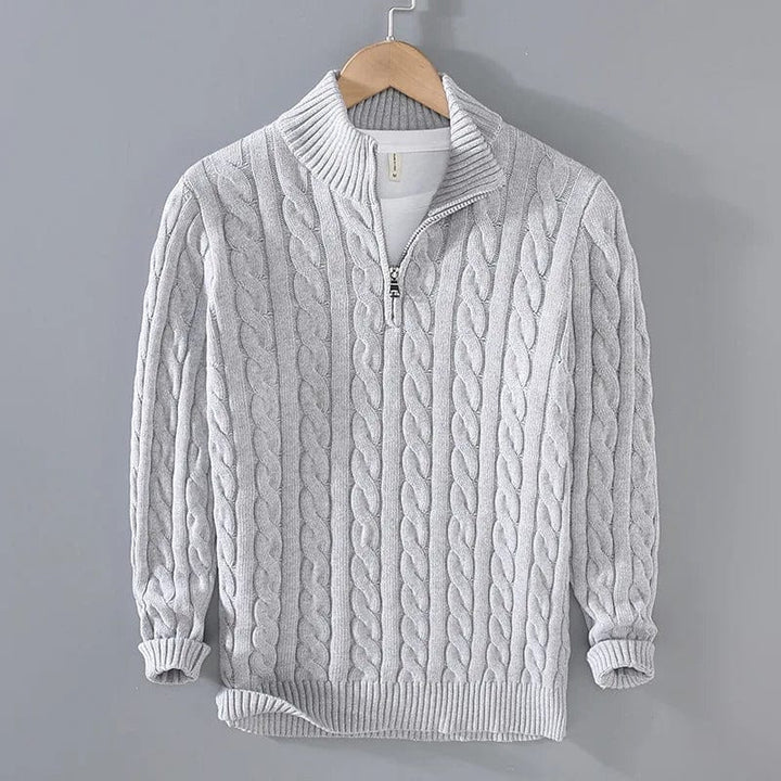 Pull à col zippé mi-hauteur en tricot câble