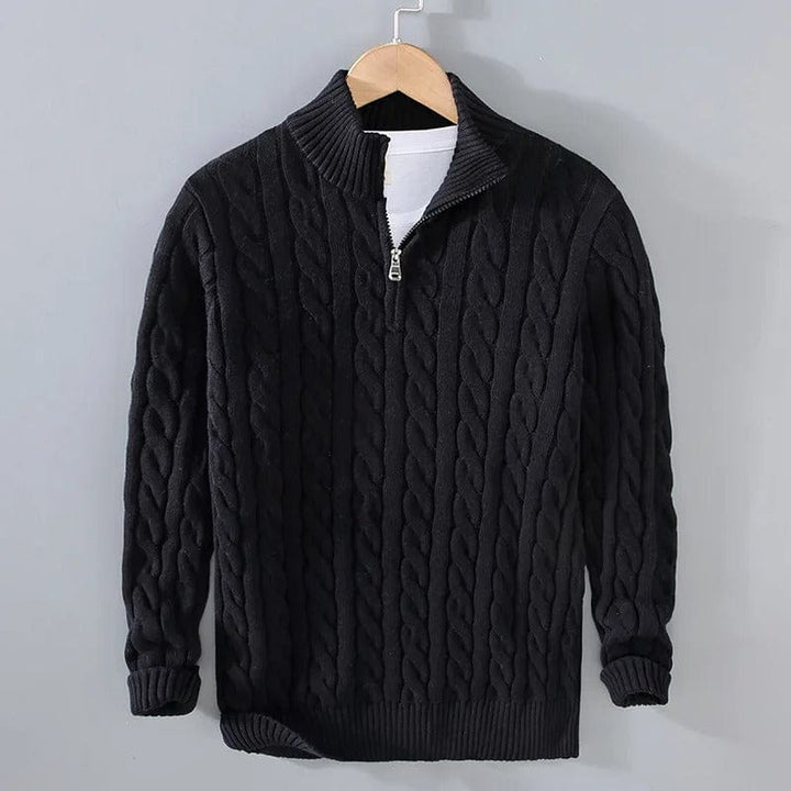 Pull à col zippé mi-hauteur en tricot câble