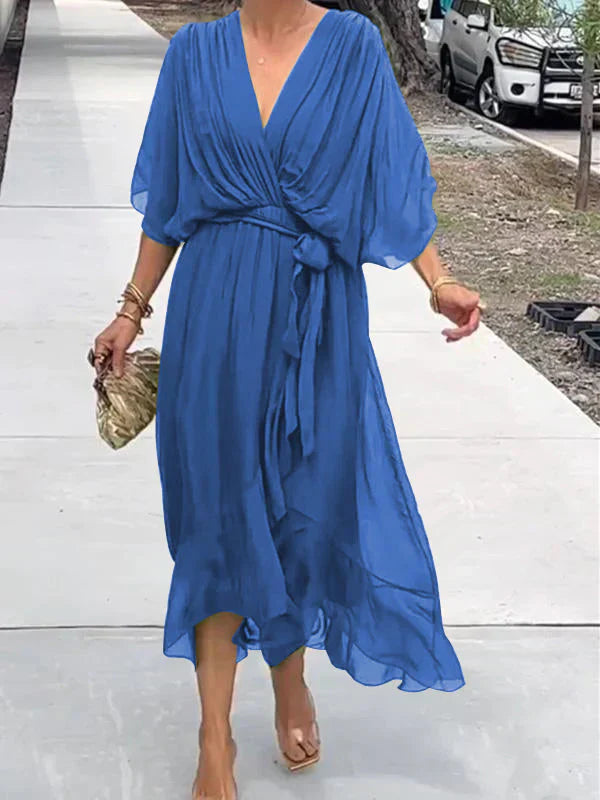 Monique | Robe en mousseline de soie à col en V