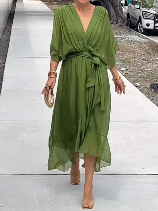 Monique | Robe en mousseline de soie à col en V