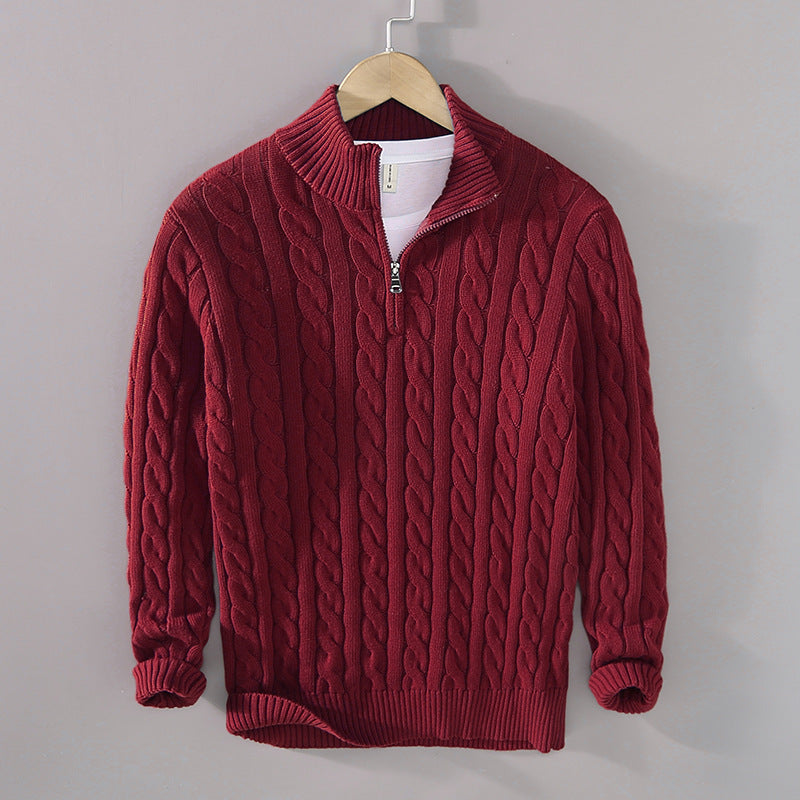Pull à col zippé mi-hauteur en tricot câble