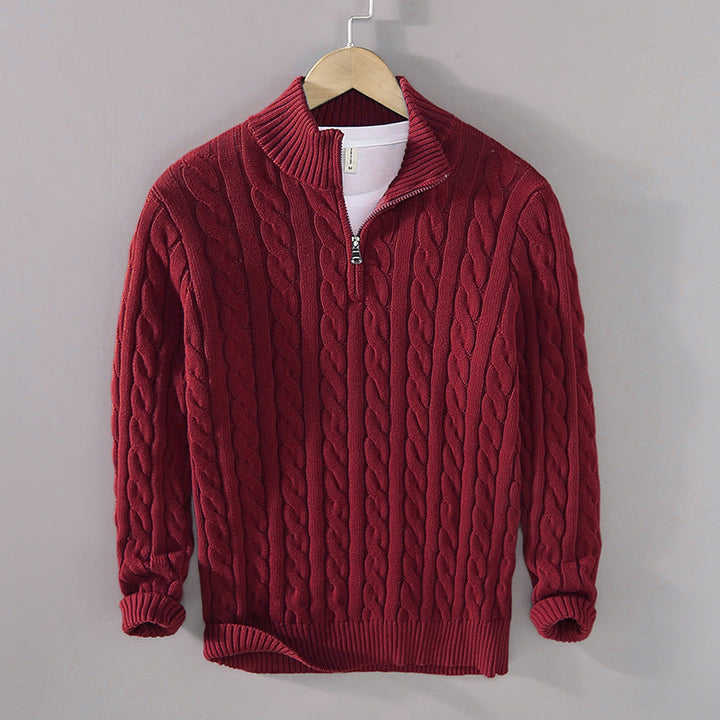 Pull à col zippé mi-hauteur en tricot câble