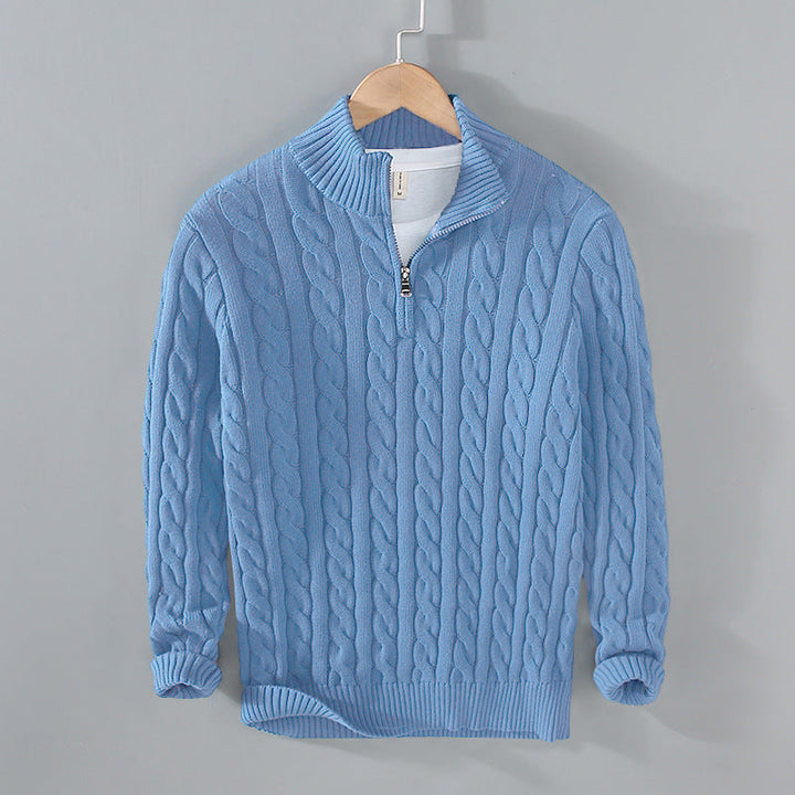 Pull à col zippé mi-hauteur en tricot câble