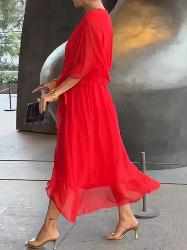 Monique | Robe en mousseline de soie à col en V