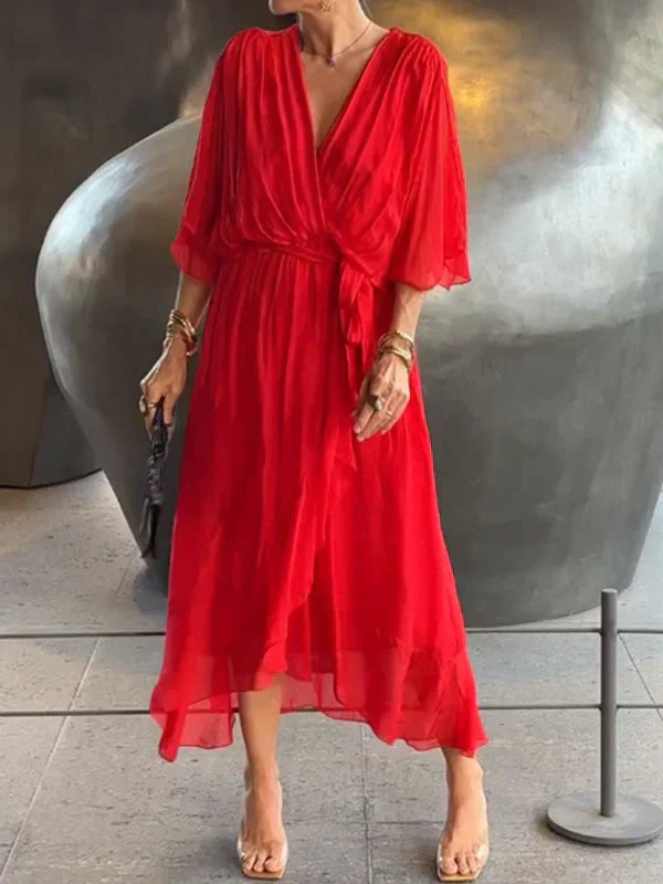 Monique | Robe en mousseline de soie à col en V