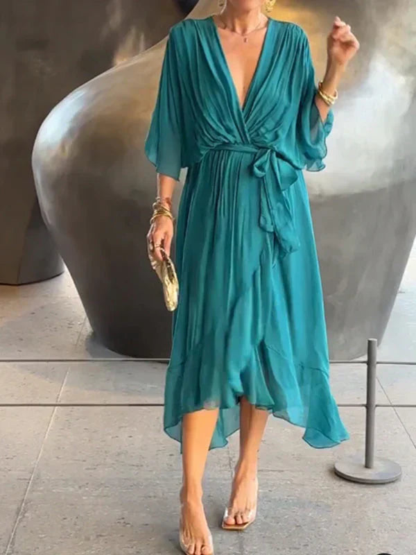 Monique | Robe en mousseline de soie à col en V