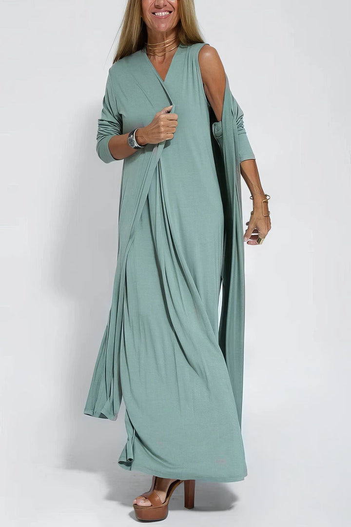 Robe longue élégante + cardigan assorti OFFERT